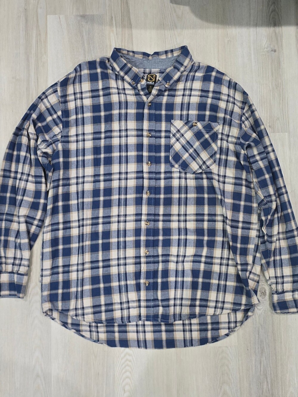 Noble Outfitters Men's XXL Tall Blue Plaid Flannel Long Sleeve Shirt 100% Cotton
